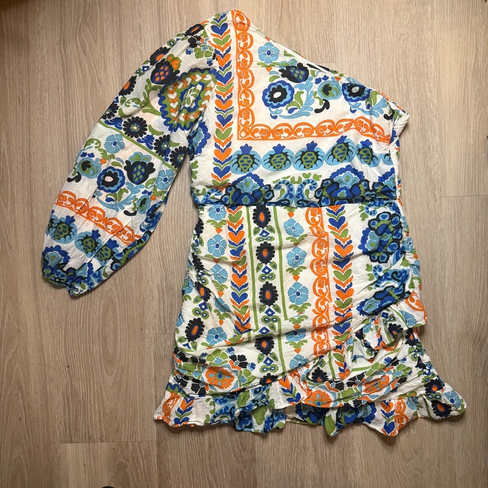 MNG Multicolored Patterned One-Shoulder Mini Dress Dress